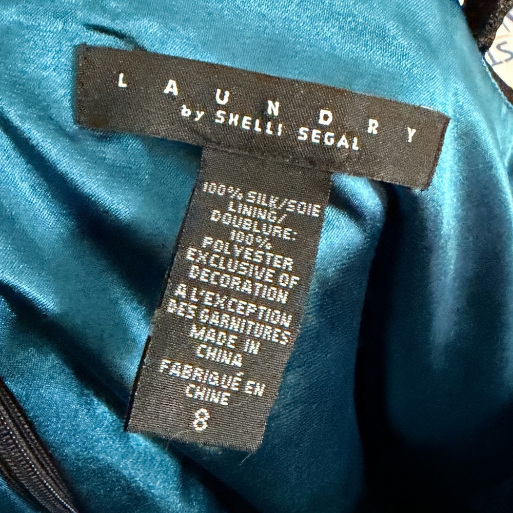Laundry by Shelli Segal Silk Dress Blue Black Chiffon Overlay - Picture 7 of 8